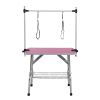 36" Folding Dog Pet Grooming Table Stainless Steel Frame Rubber Mat on Board with Adjustable Arm and Clamps pet dog Cat Grooming Table (PINK COLOR)