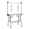 36" Folding Dog Pet Grooming Table Stainless Steel Frame Rubber Mat on Board with Adjustable Arm and Clamps pet dog Cat Grooming Table (SILVER-GRAY CO