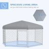 PawHut 6.9' x 6.1' x 4.9' Dog Kennel Outdoor Dog Run with Waterproof, UV Resistant Roof, Lockable Door, for Medium and Large-Sized Dogs, Silver