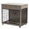 Dog Crate Furniture, Wooden Dog House, Decorative Dog Kennel with Drawer, Indoor Pet Crate End Table for Small Dog, Steel-Tube Dog Cage, Chew-Proof, G