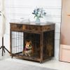 Dog Crate Furniture, Wooden Dog House, Decorative Dog Kennel with Drawer, Indoor Pet Crate End Table for Small Dog, Steel-Tube Dog Cage, Chew-Proof, R