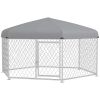 PawHut 6.9' x 6.1' x 4.9' Dog Kennel Outdoor Dog Run with Waterproof, UV Resistant Roof, Lockable Door, for Medium and Large-Sized Dogs, Silver