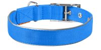 Blue Nylon Reflective Dog Adjustable Dog with Metal Buckle M size 15-18 inch Neck Heavy Duty