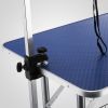 NEW HIGH QUALITY FOLDING PET GROOMING TABLE STAINLESS LEGS AND ARMS BLUE RUBBER TOP STORAGE BASKET