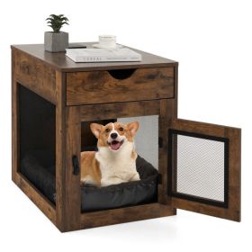 Furniture Style Dog Kennel with Drawer and Removable Dog Bed (Color: Coffee)